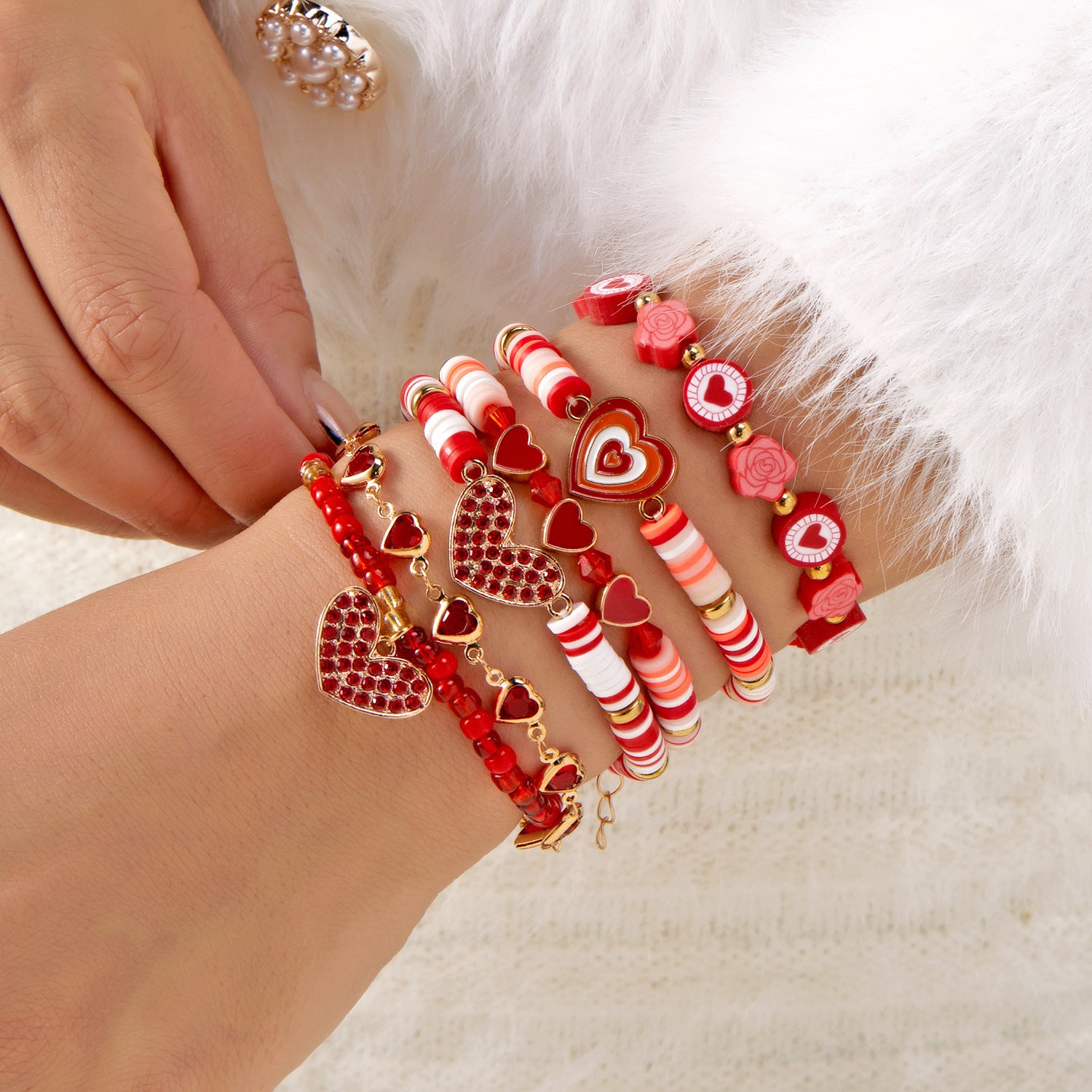 Fashion OL Valentine's Day Love Flower Red Overlapping Couple Bracelet