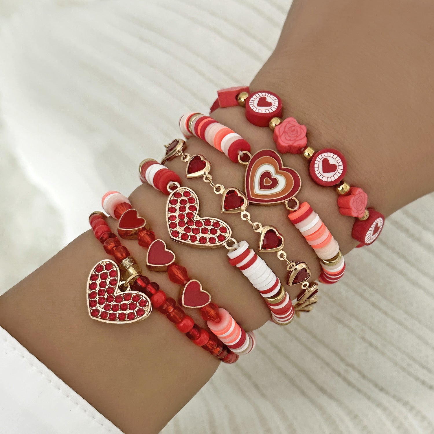 Fashion OL Valentine's Day Love Flower Red Overlapping Couple Bracelet