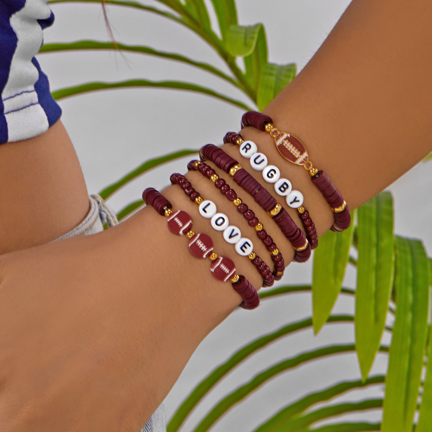 Sports Series Hand Creative All-match Football Softball Beaded Bracelet Set