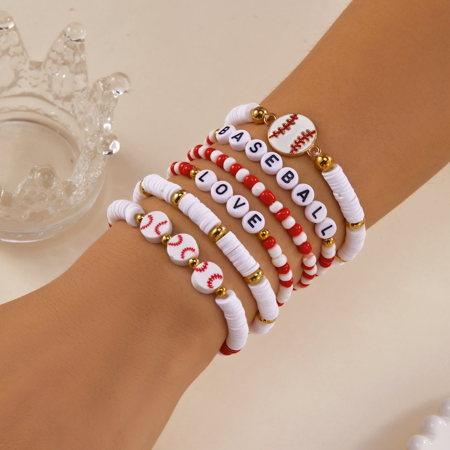 Sports Series Hand Creative All-match Football Softball Beaded Bracelet Set