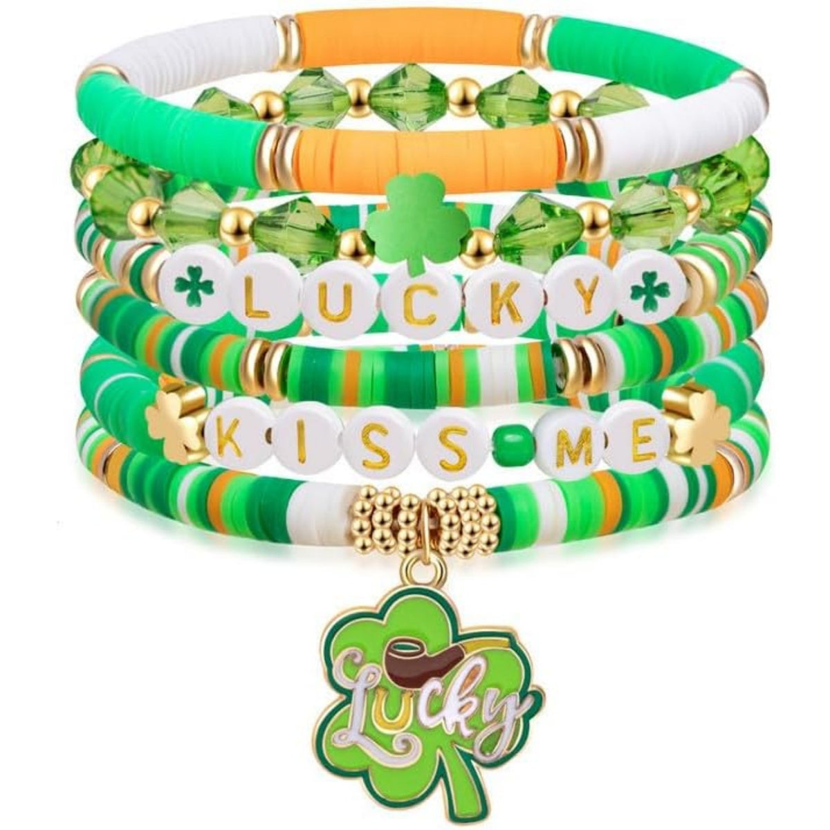 St. Patrick's Day Irish Festival LUCKY Green Soft Pottery Bracelet