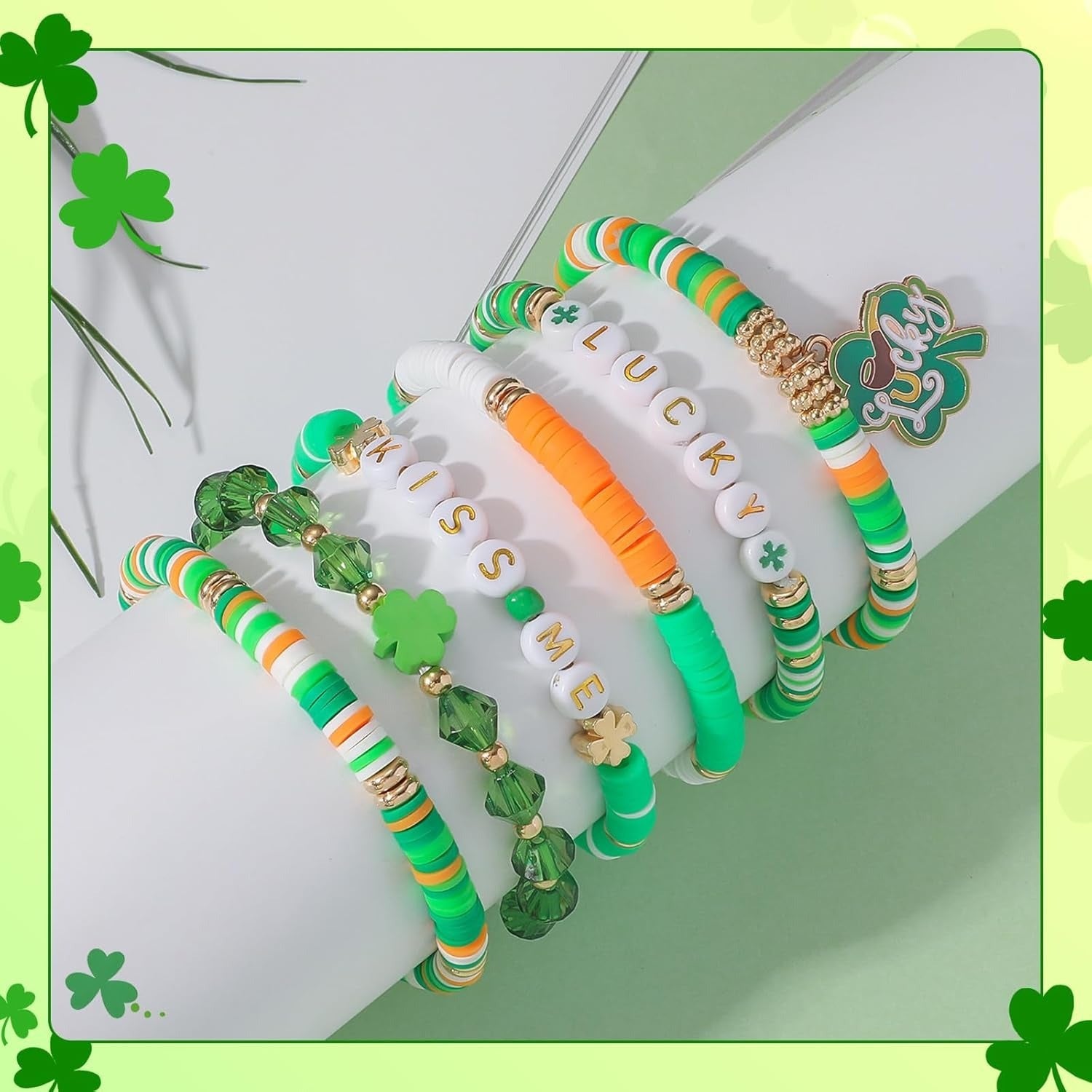 St. Patrick's Day Irish Festival LUCKY Green Soft Pottery Bracelet