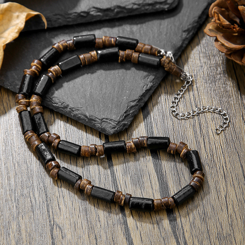Summer Beach Bohemian Wood Chip Coconut Shell Necklace