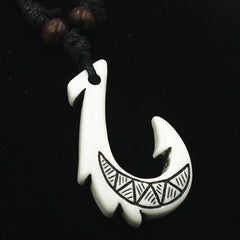 Ethnic Tribal Maori Fish Hook Bone Imitation Resin Necklace