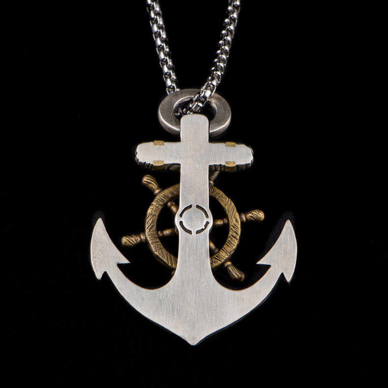 Vintage Anchor Compass Rudder Hip-hop All-match Necklace