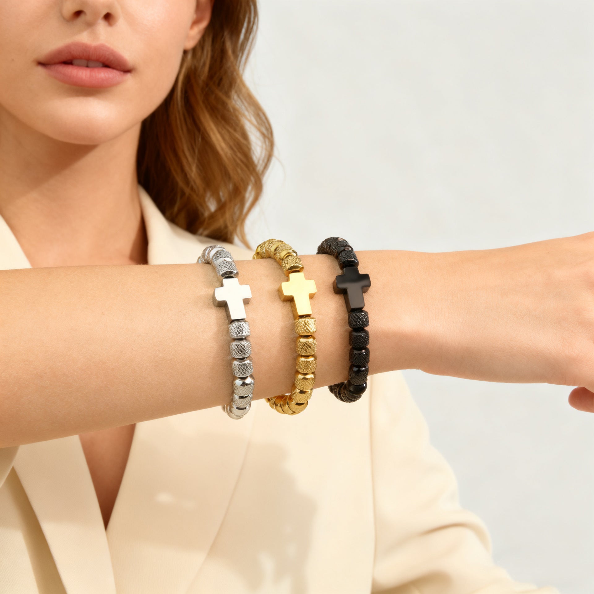 Cross Beaded Woven Adjustable Bracelet