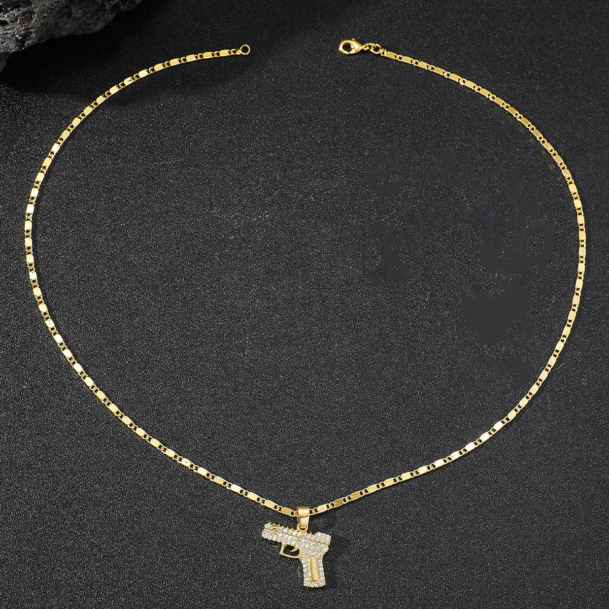 Vintage Hip-hop Style Diamond-encrusted Pistol Men's Necklace