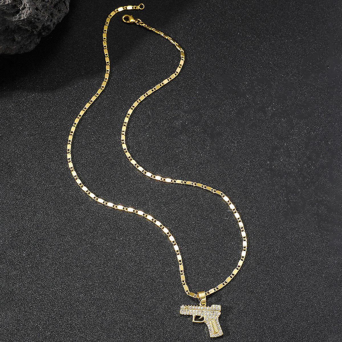 Vintage Hip-hop Style Diamond-encrusted Pistol Men's Necklace