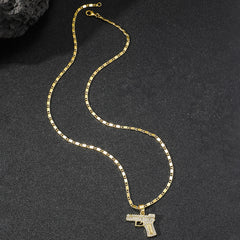 Vintage Hip-hop Style Diamond-encrusted Pistol Men's Necklace