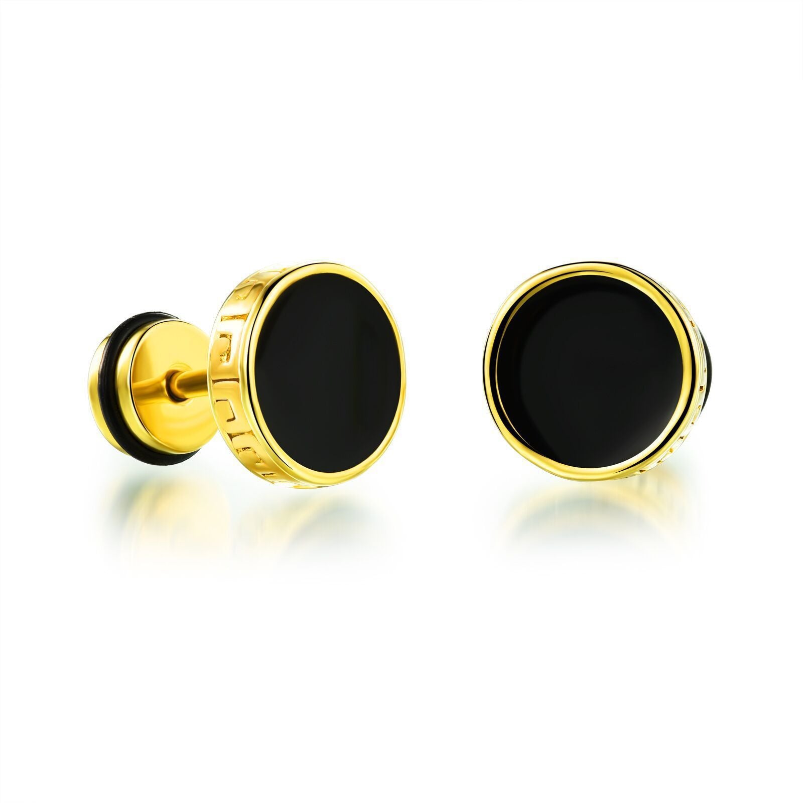 Golden Crepe Flat Round Cake Type Drop Titanium Steel Stud Earrings