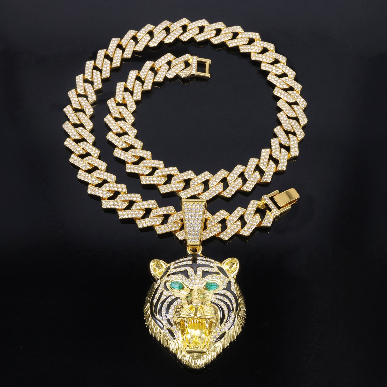Hip-hop Three-dimensional Full-diamond Tiger Head Encrusted Necklace