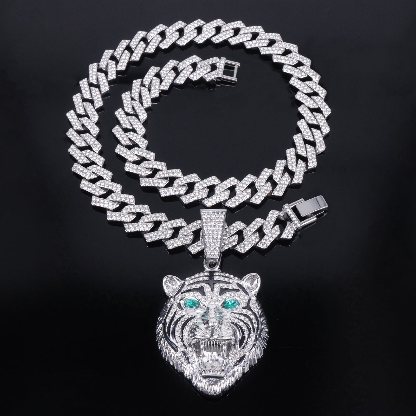 Hip-hop Three-dimensional Full-diamond Tiger Head Encrusted Necklace
