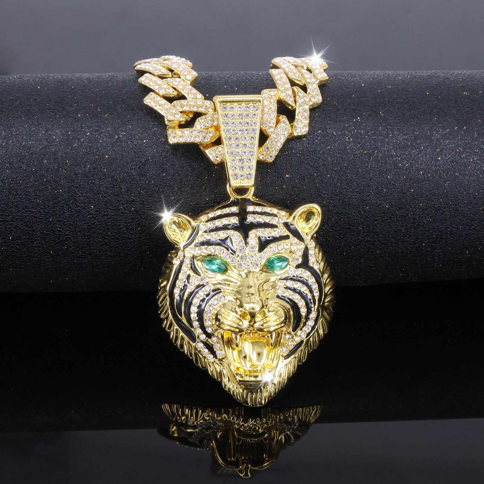Hip-hop Three-dimensional Full-diamond Tiger Head Encrusted Necklace