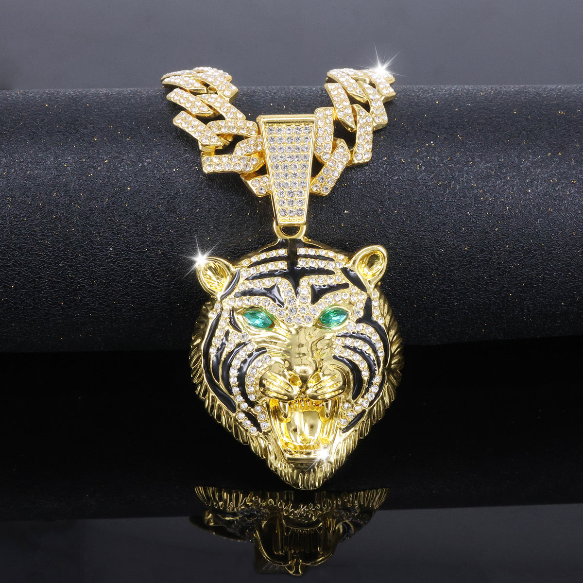 Hip-hop Three-dimensional Full-diamond Tiger Head Encrusted Necklace