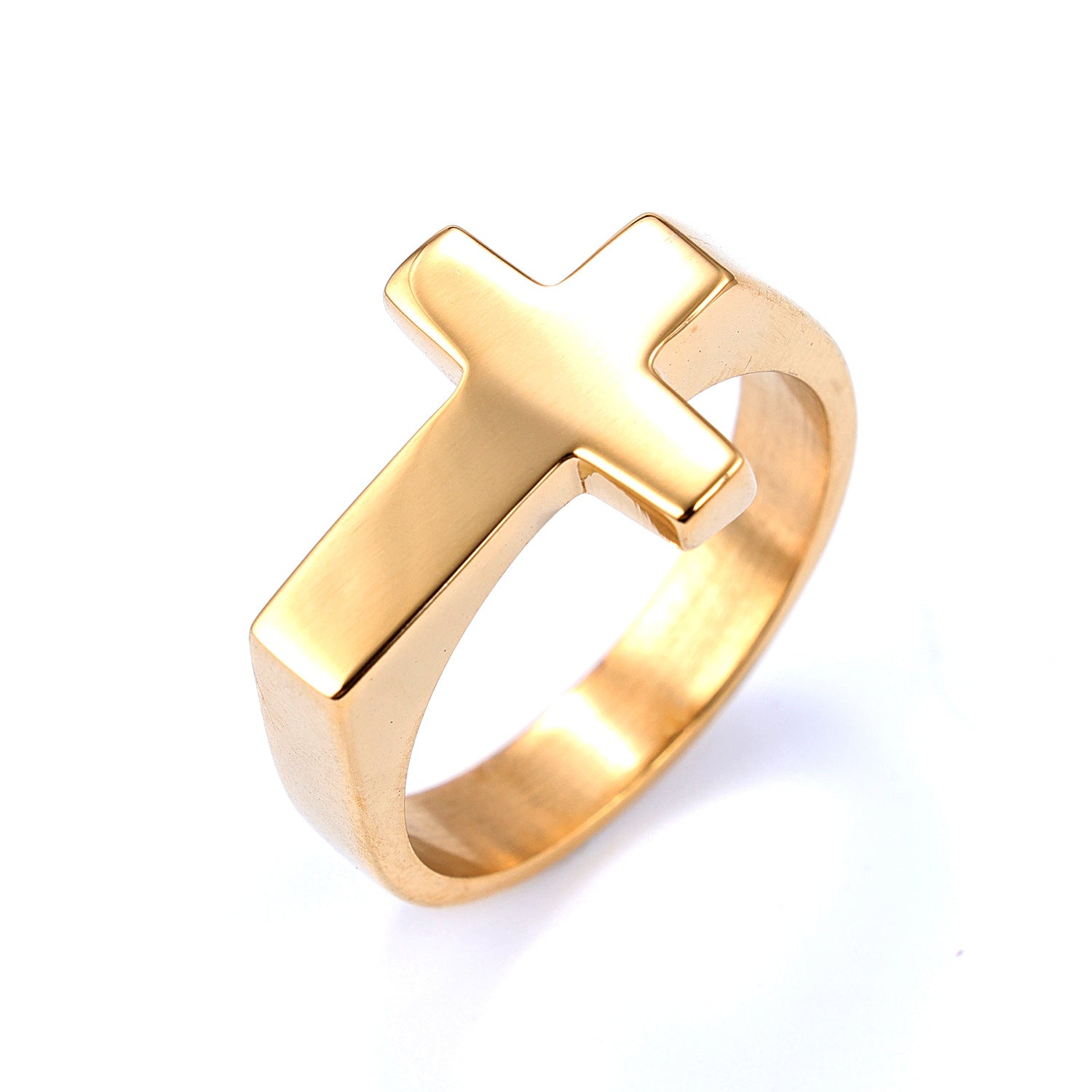 Simple Cross Gold Titanium Steel Ring