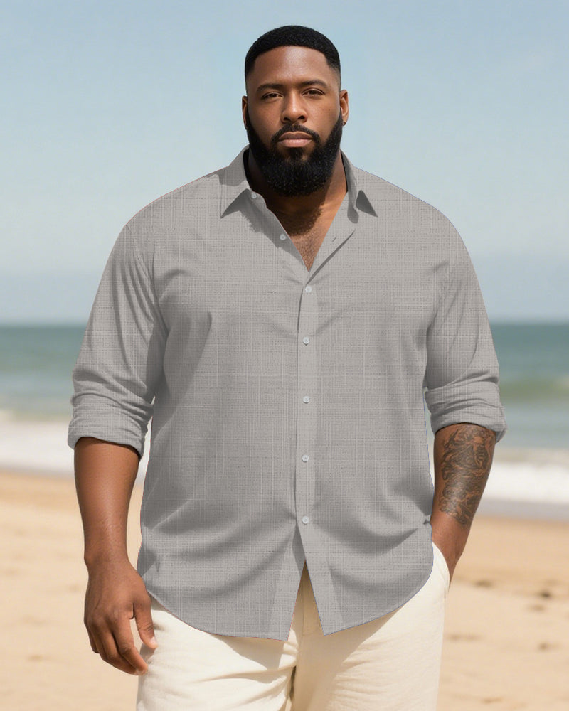 Big & Tall Men's Daily Solid Long Sleeve Bamboo Hemp Texture Shirt