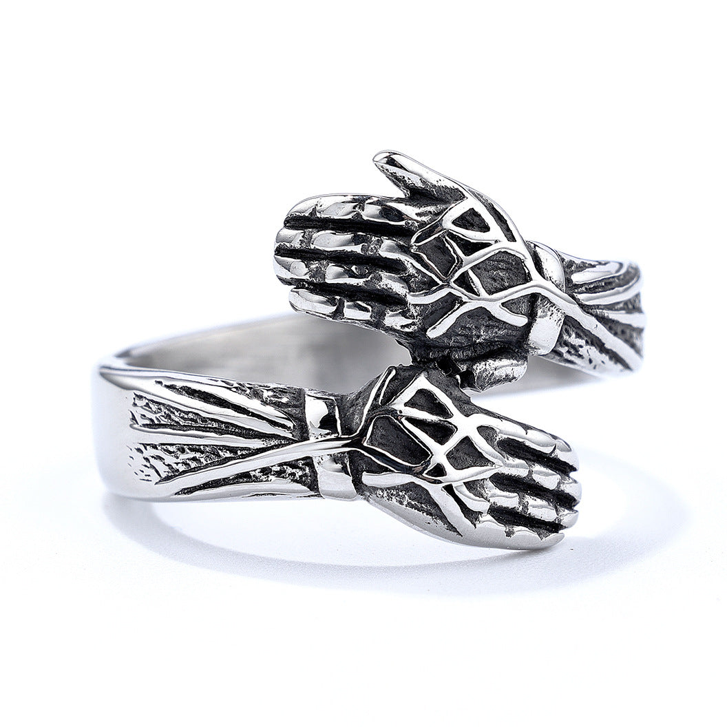 Retro Men's Ring With Hands