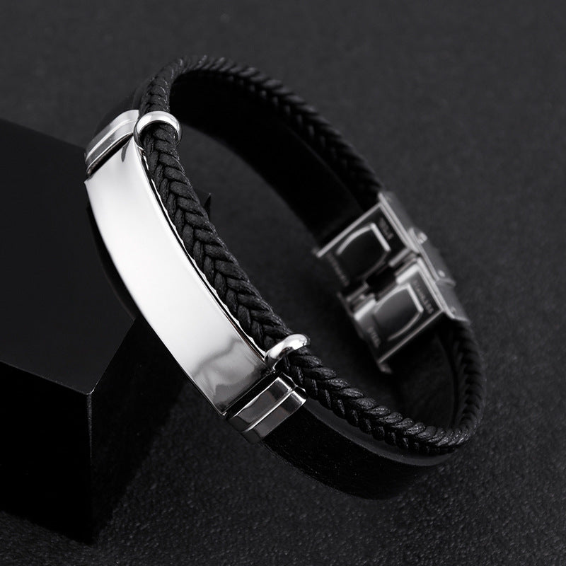 Vintage Titanium Steel Leather Bracelet Braid Bracelet