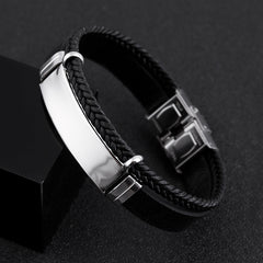 Vintage Titanium Steel Leather Bracelet Braid Bracelet