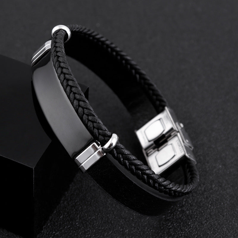 Vintage Titanium Steel Leather Bracelet Braid Bracelet