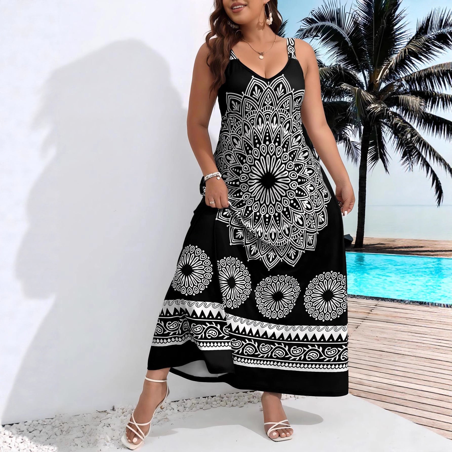 XL-5XL Women's Plus Size Bohemian Floral-Print Sling Loose Dress