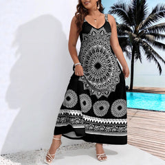 XL-5XL Women's Plus Size Bohemian Floral-Print Sling Loose Dress