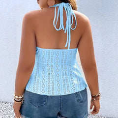 XL-5XL Women's Large Solid Color V-neck Halter Neck Openwork Vest