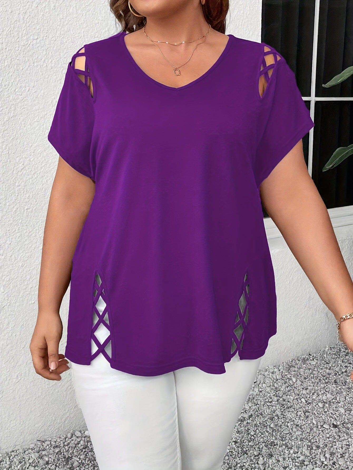 XL-5XL Women's Plus Size Cross-Sleeve Tee