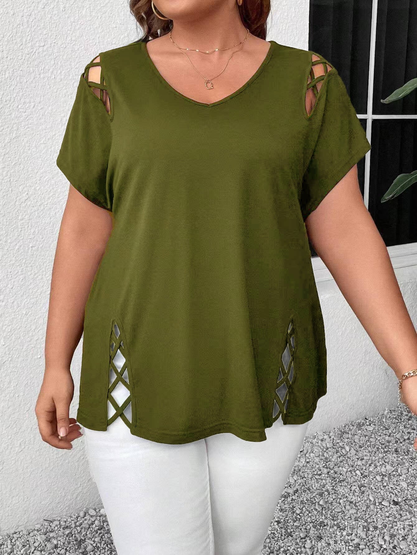 XL-5XL Women's Plus Size Cross-Sleeve Tee