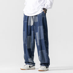 Men's Plus Size Japanese Vintage Patch Jacquard Jeans
