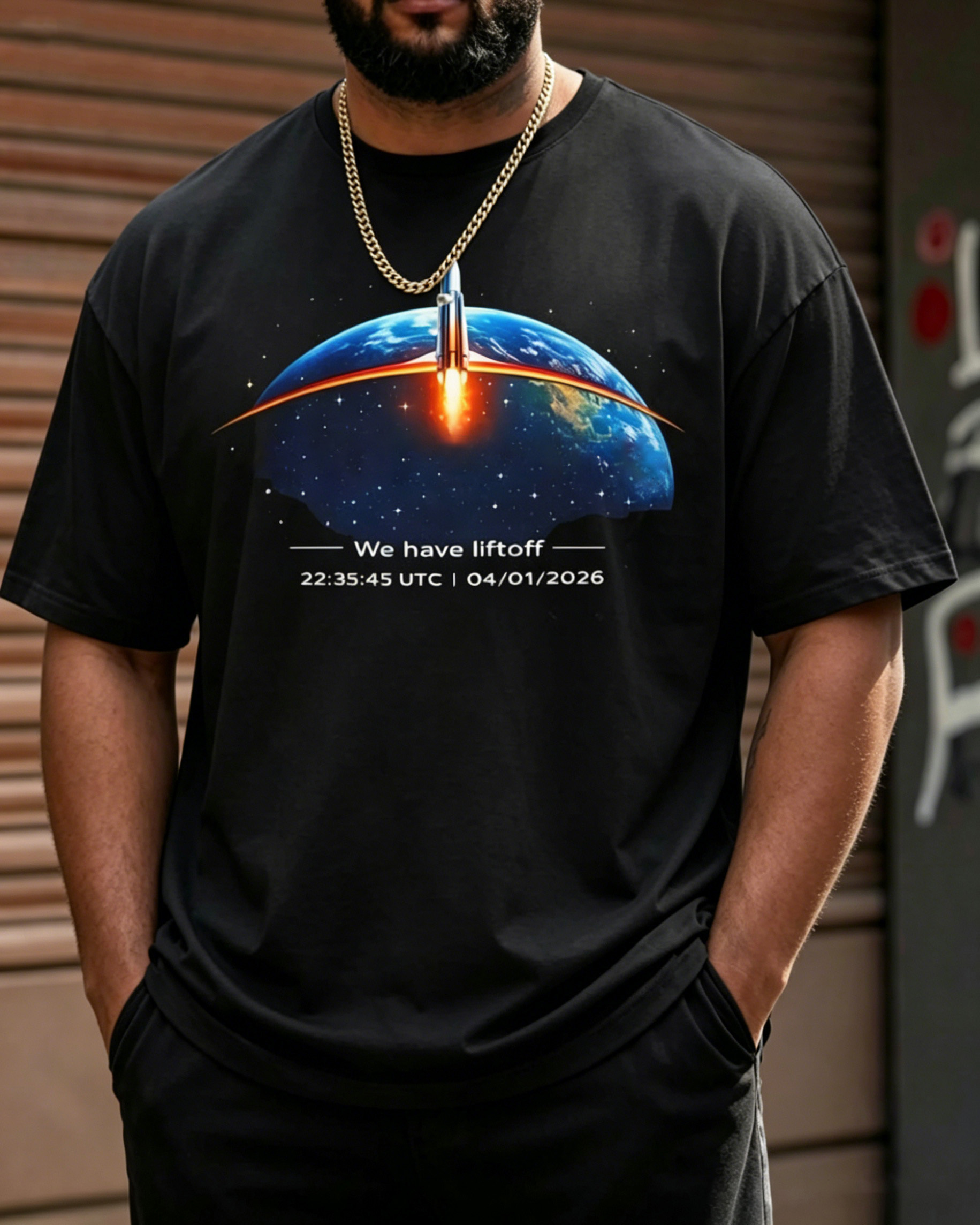Big & Tall Men's Retro Artemis II 2026 Rocket Launch Print Crewneck Short Sleeve T-Shirt