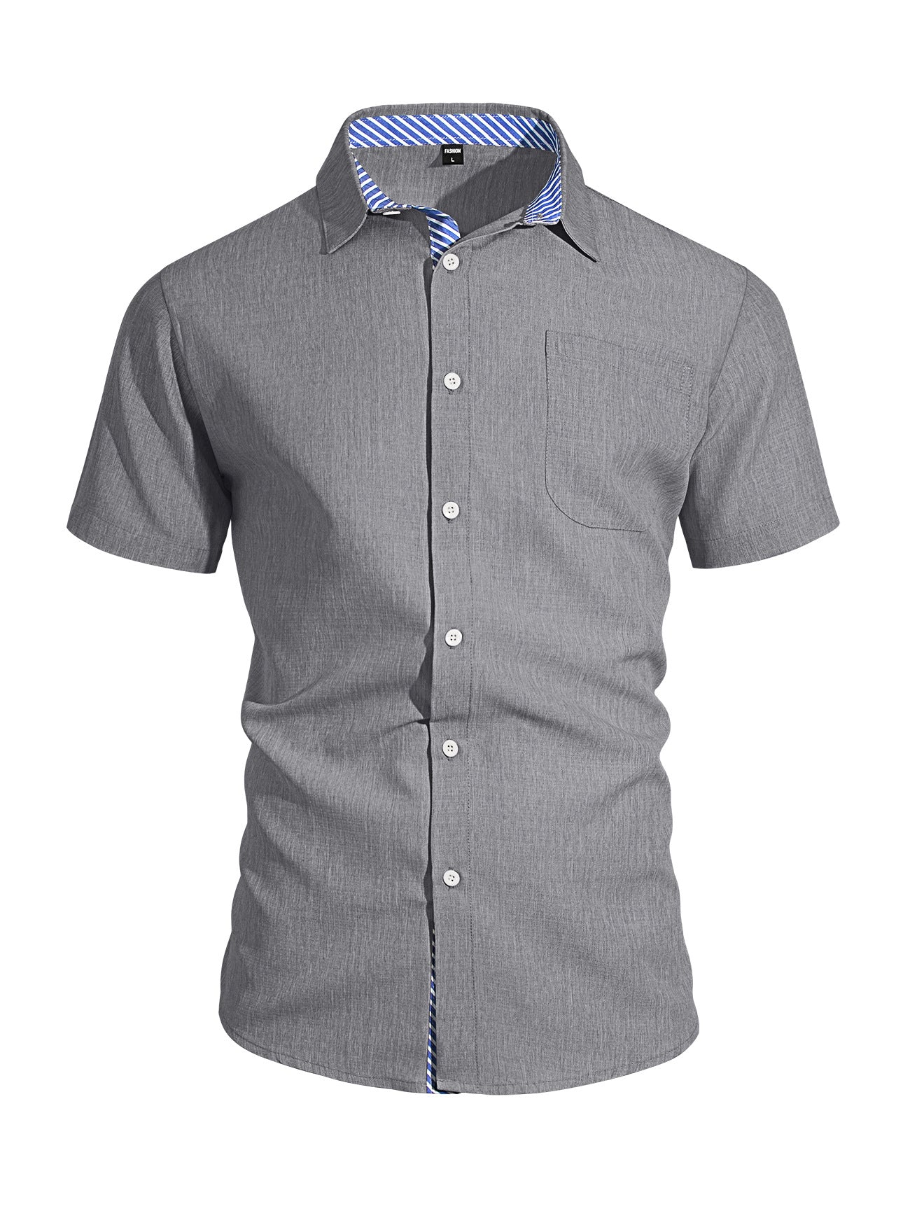 Short-sleeved Shirt With S-3XL Lapel Button And Linen Pocket