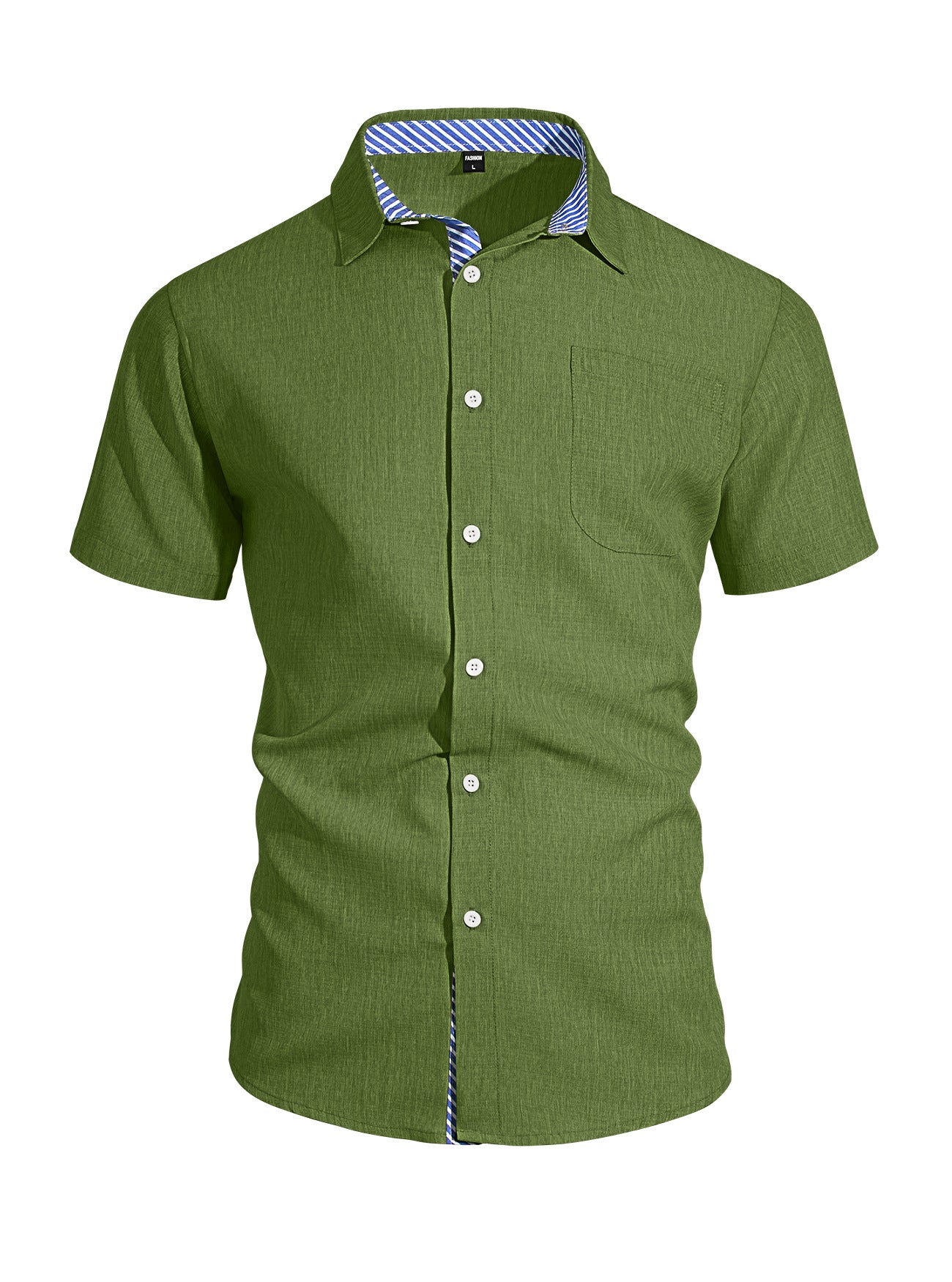 Short-sleeved Shirt With S-3XL Lapel Button And Linen Pocket