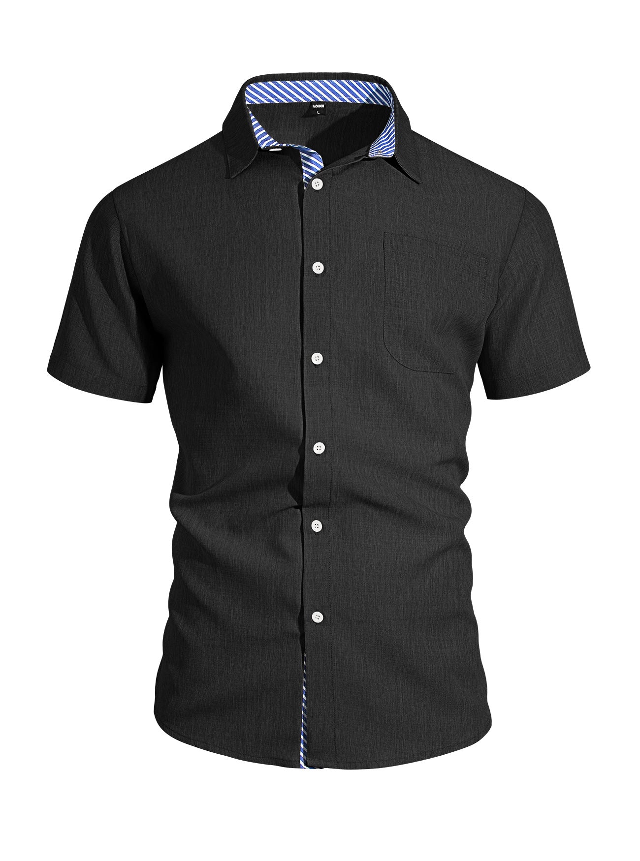 Short-sleeved Shirt With S-3XL Lapel Button And Linen Pocket