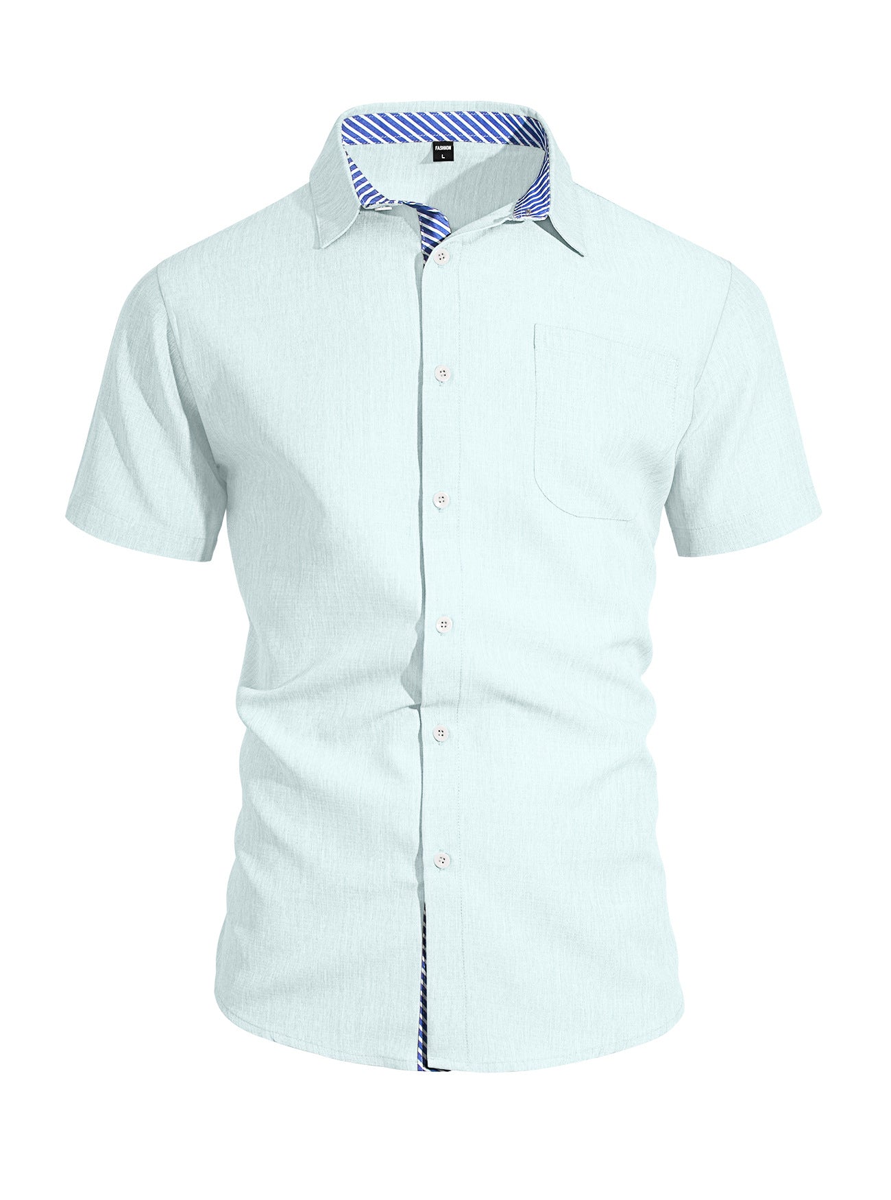 Short-sleeved Shirt With S-3XL Lapel Button And Linen Pocket