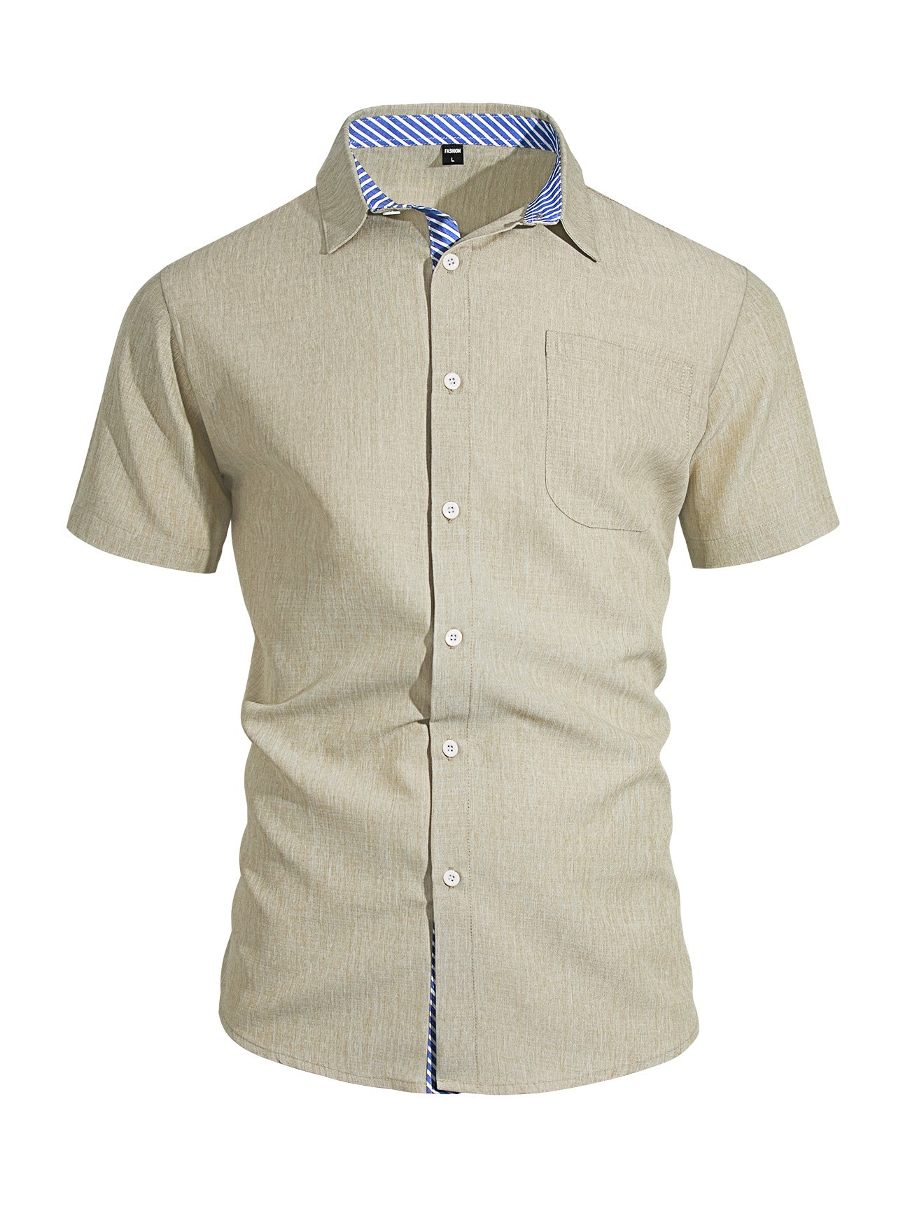 Short-sleeved Shirt With S-3XL Lapel Button And Linen Pocket