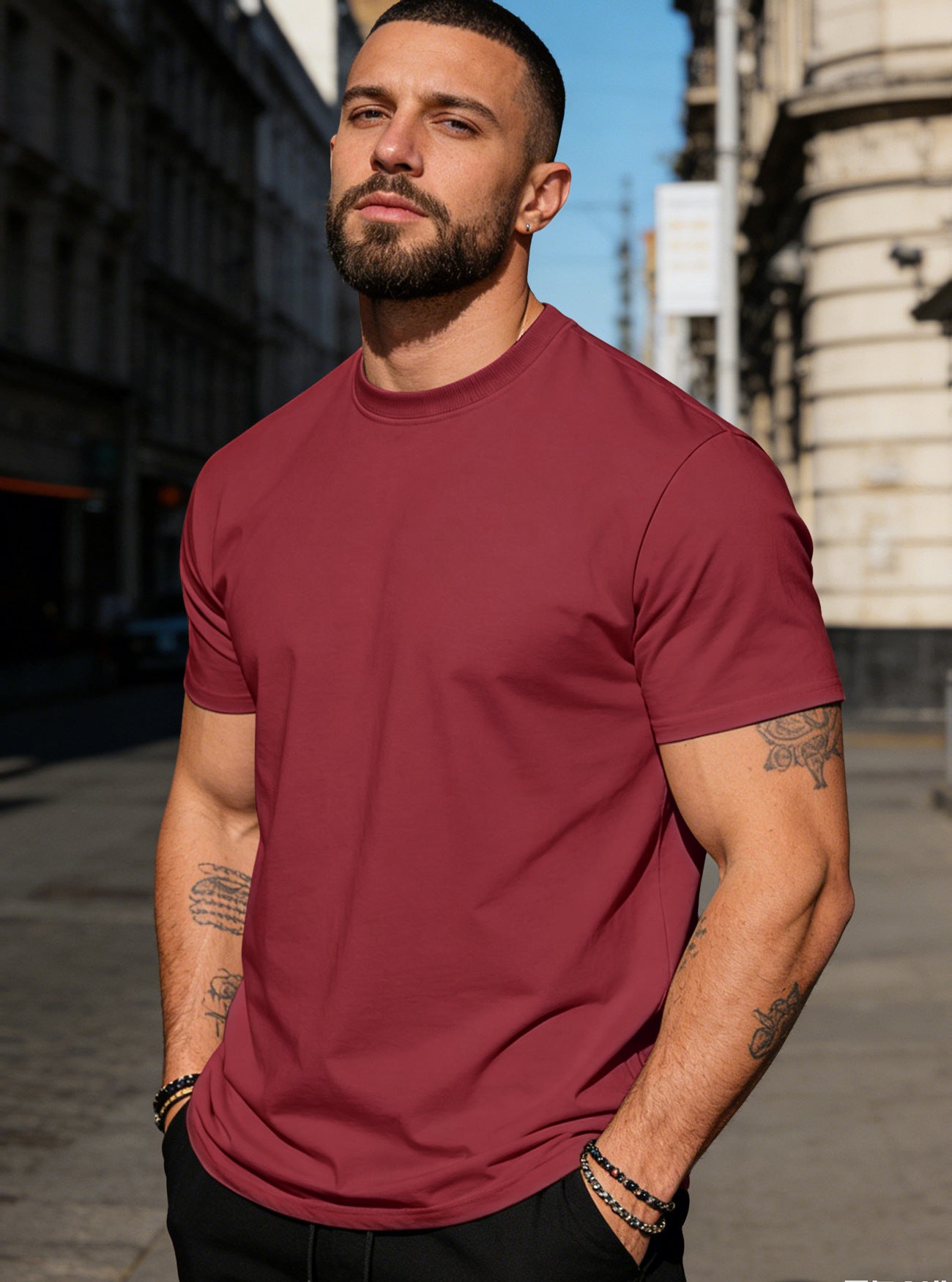S-3XL Solid Color Round Neck Cotton Short Sleeves