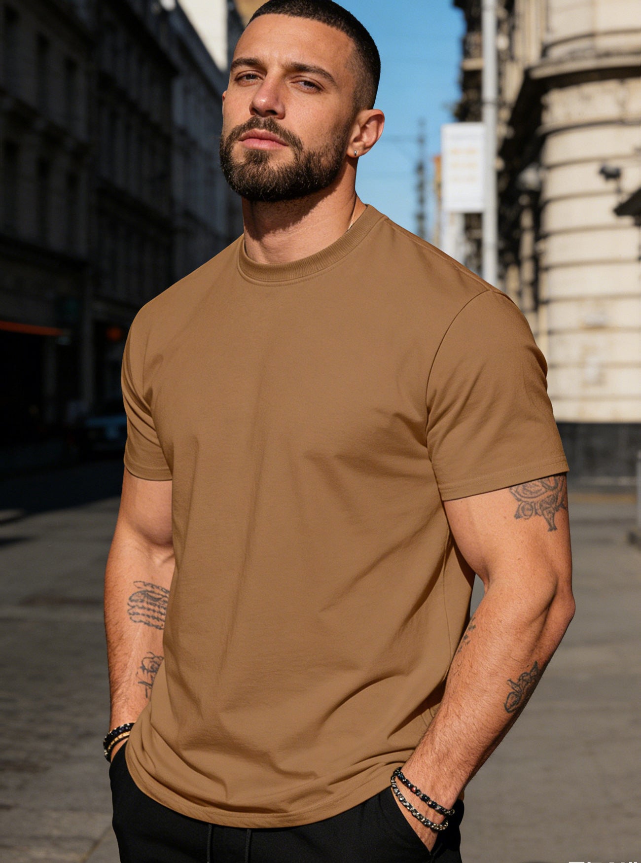 S-3XL Solid Color Round Neck Cotton Short Sleeves