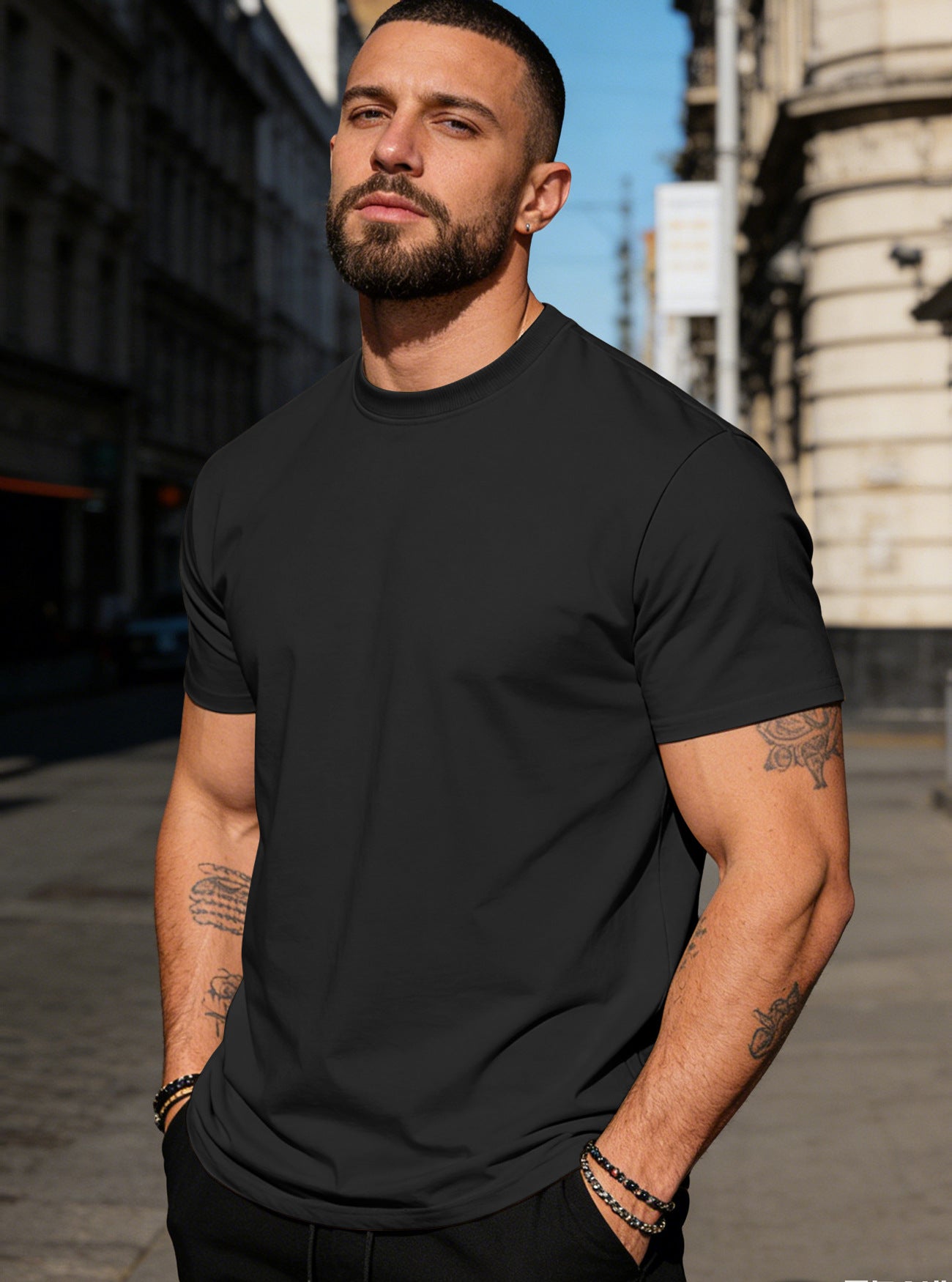 S-3XL Solid Color Round Neck Cotton Short Sleeves