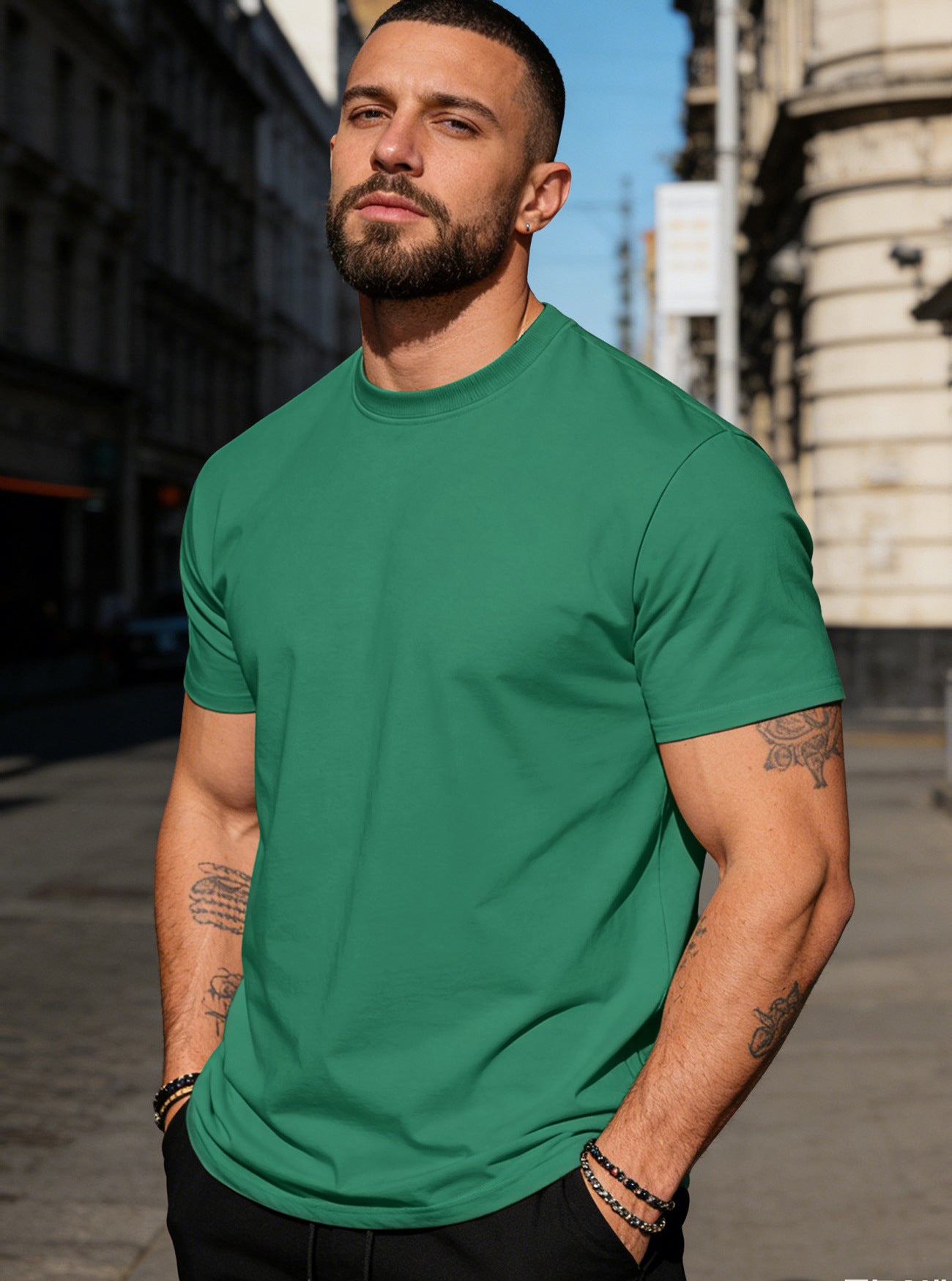 S-3XL Solid Color Round Neck Cotton Short Sleeves