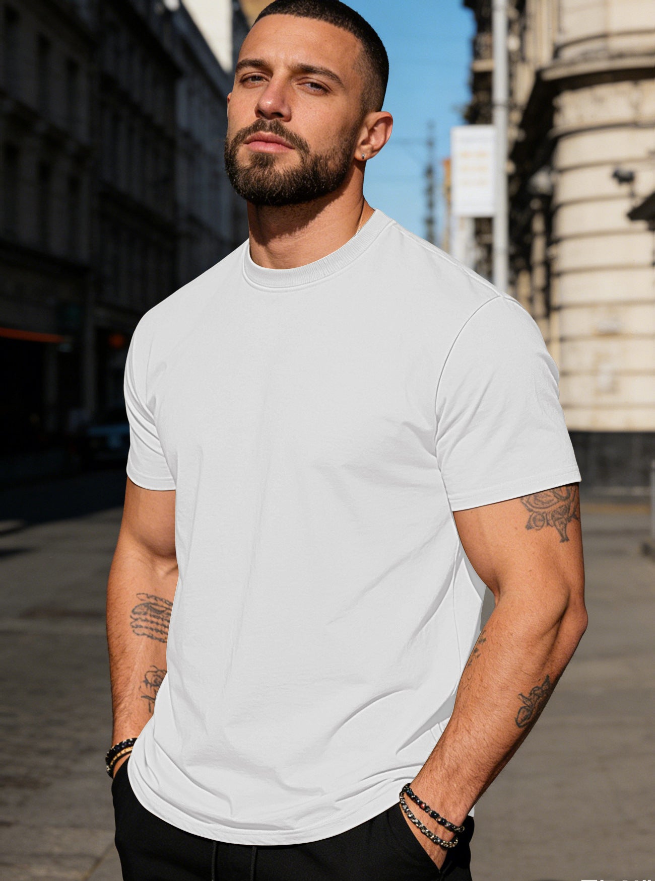 S-3XL Solid Color Round Neck Cotton Short Sleeves