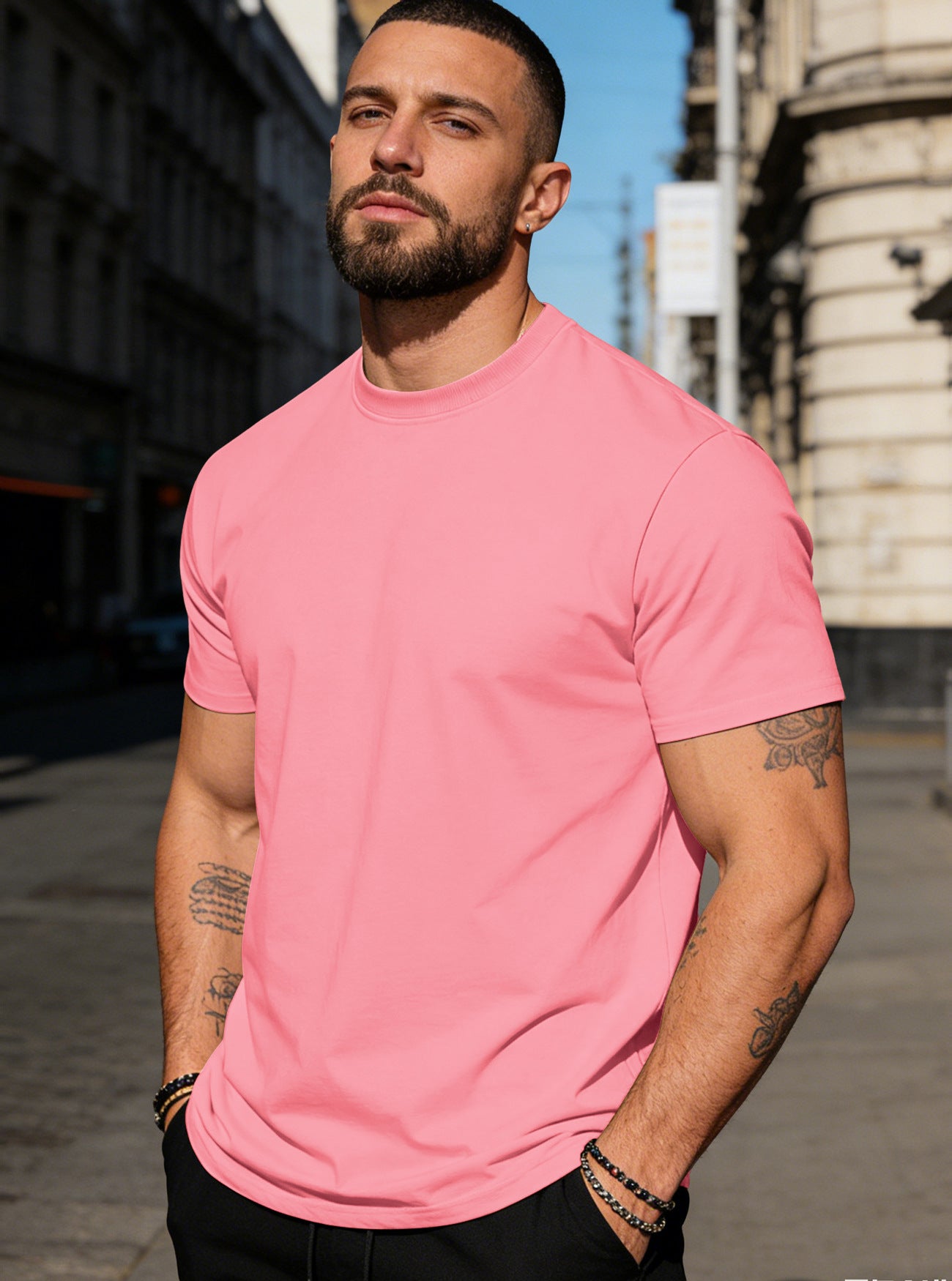 S-3XL Solid Color Round Neck Cotton Short Sleeves