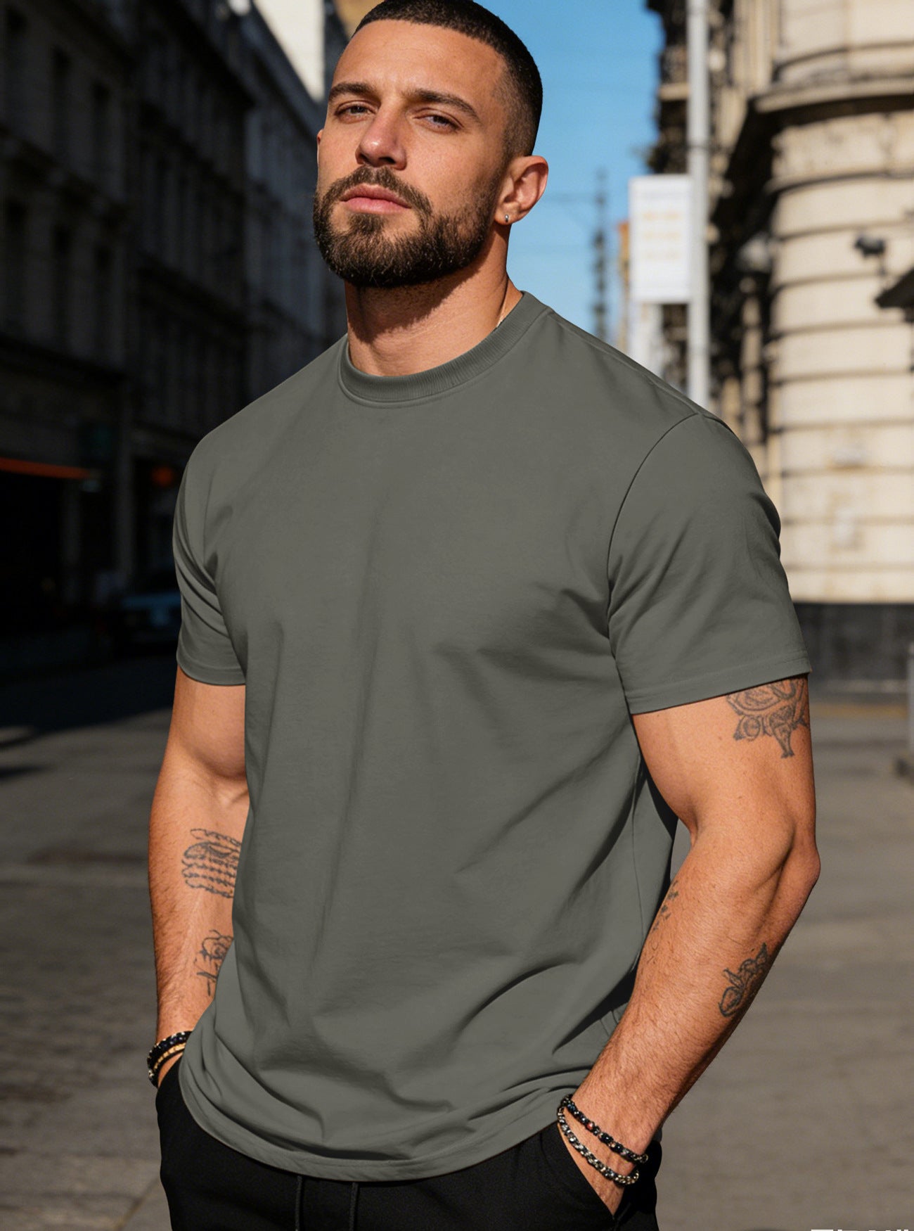 S-3XL Solid Color Round Neck Cotton Short Sleeves