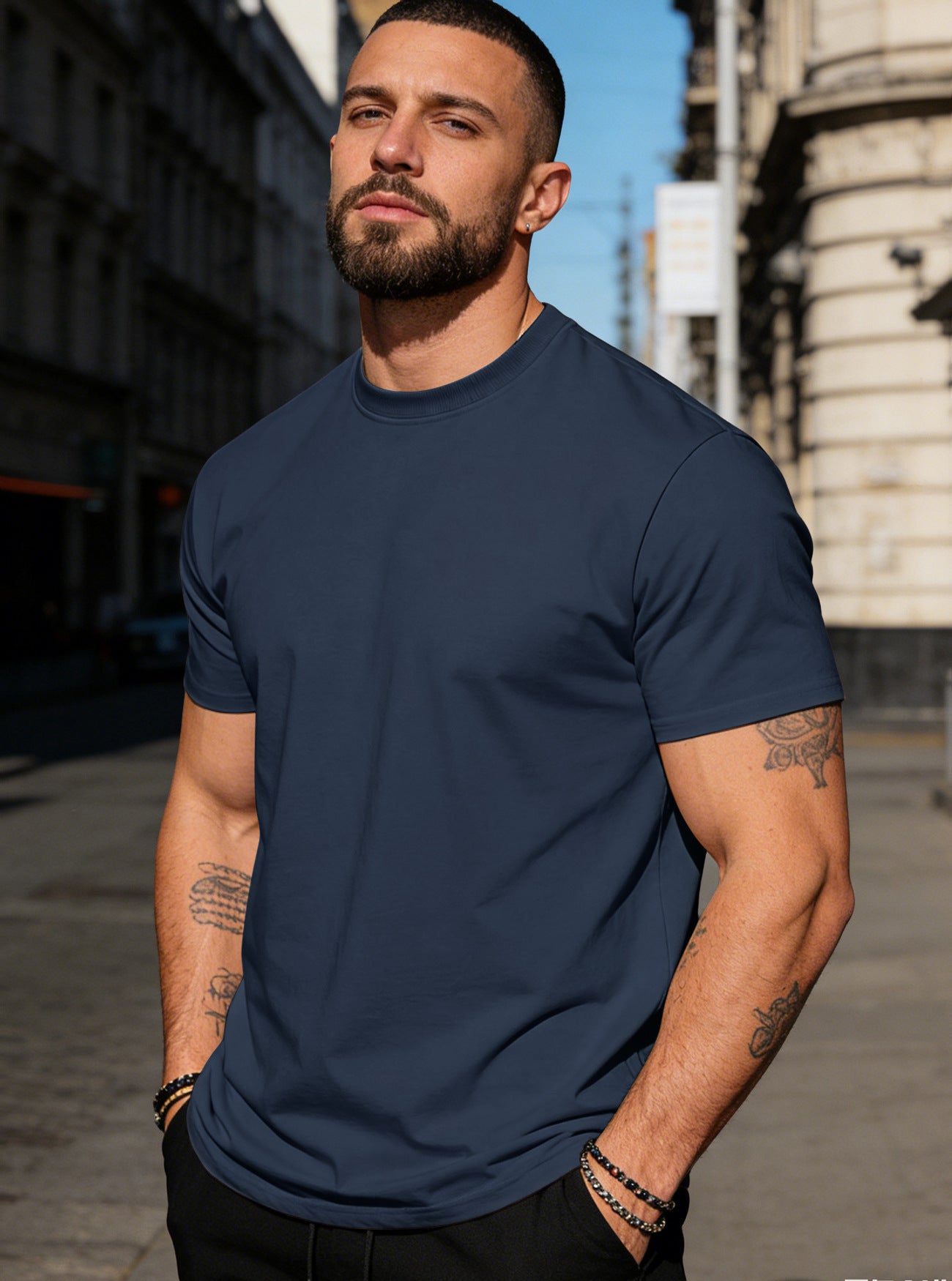 S-3XL Solid Color Round Neck Cotton Short Sleeves