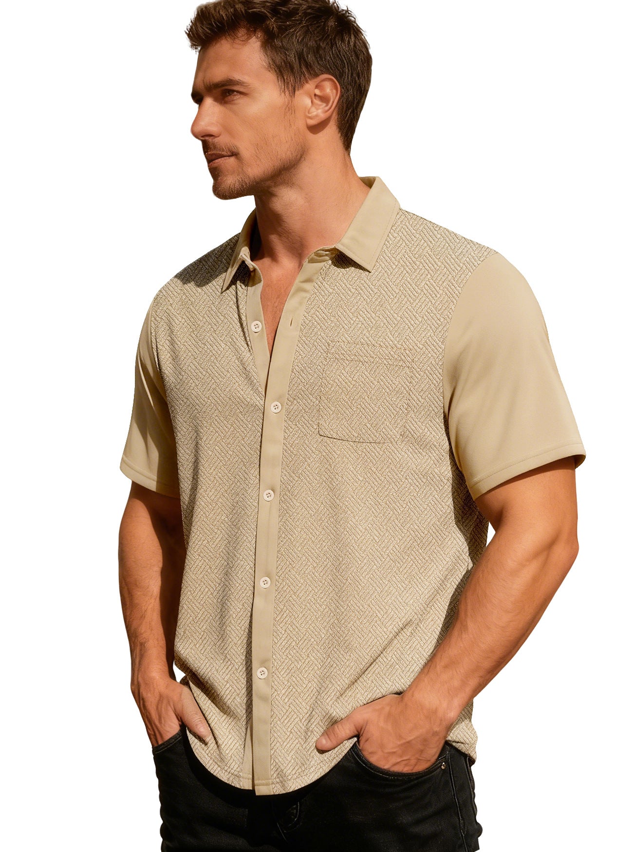S-3XL Lapel Towel Jacquard Short Sleeve Shirt
