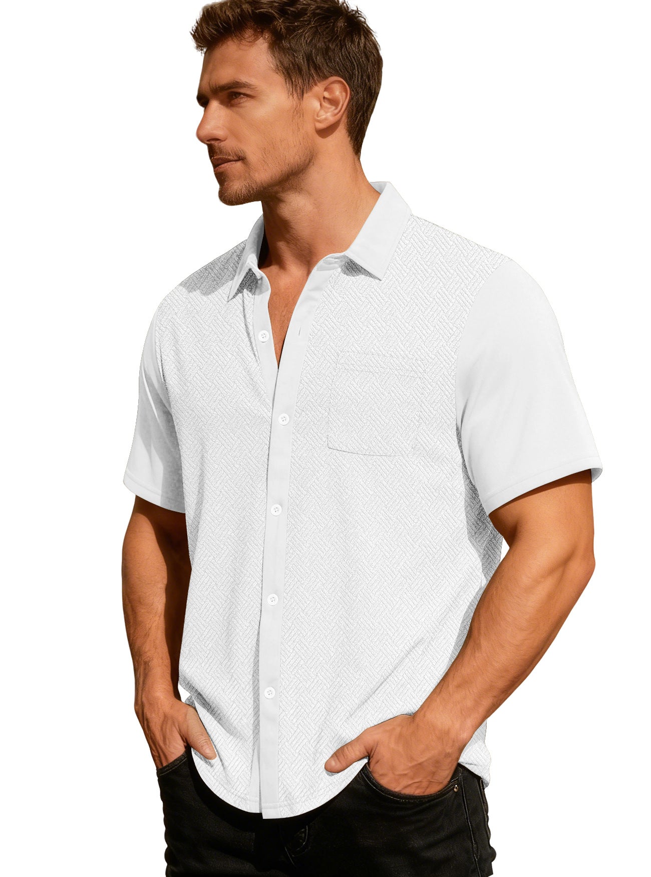 S-3XL Lapel Towel Jacquard Short Sleeve Shirt