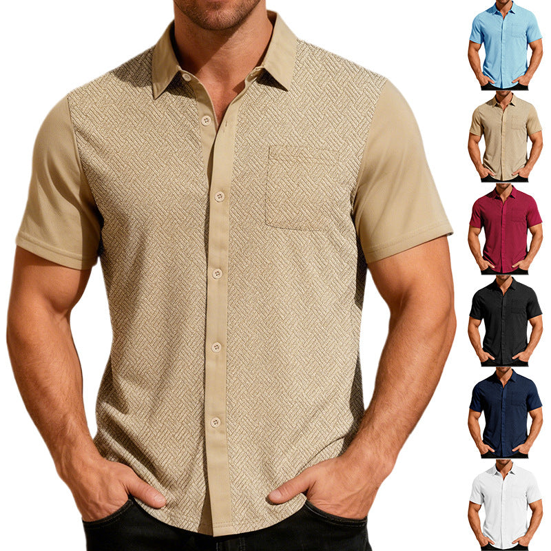 S-3XL Lapel Towel Jacquard Short Sleeve Shirt