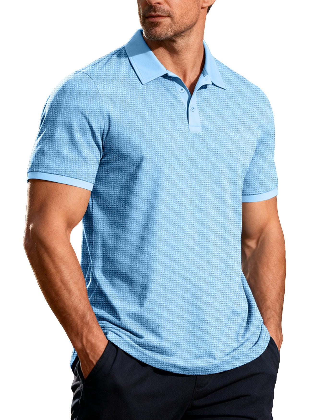 S-3X Solid Color Lash Texture Short-Sleeve Polo Shirt