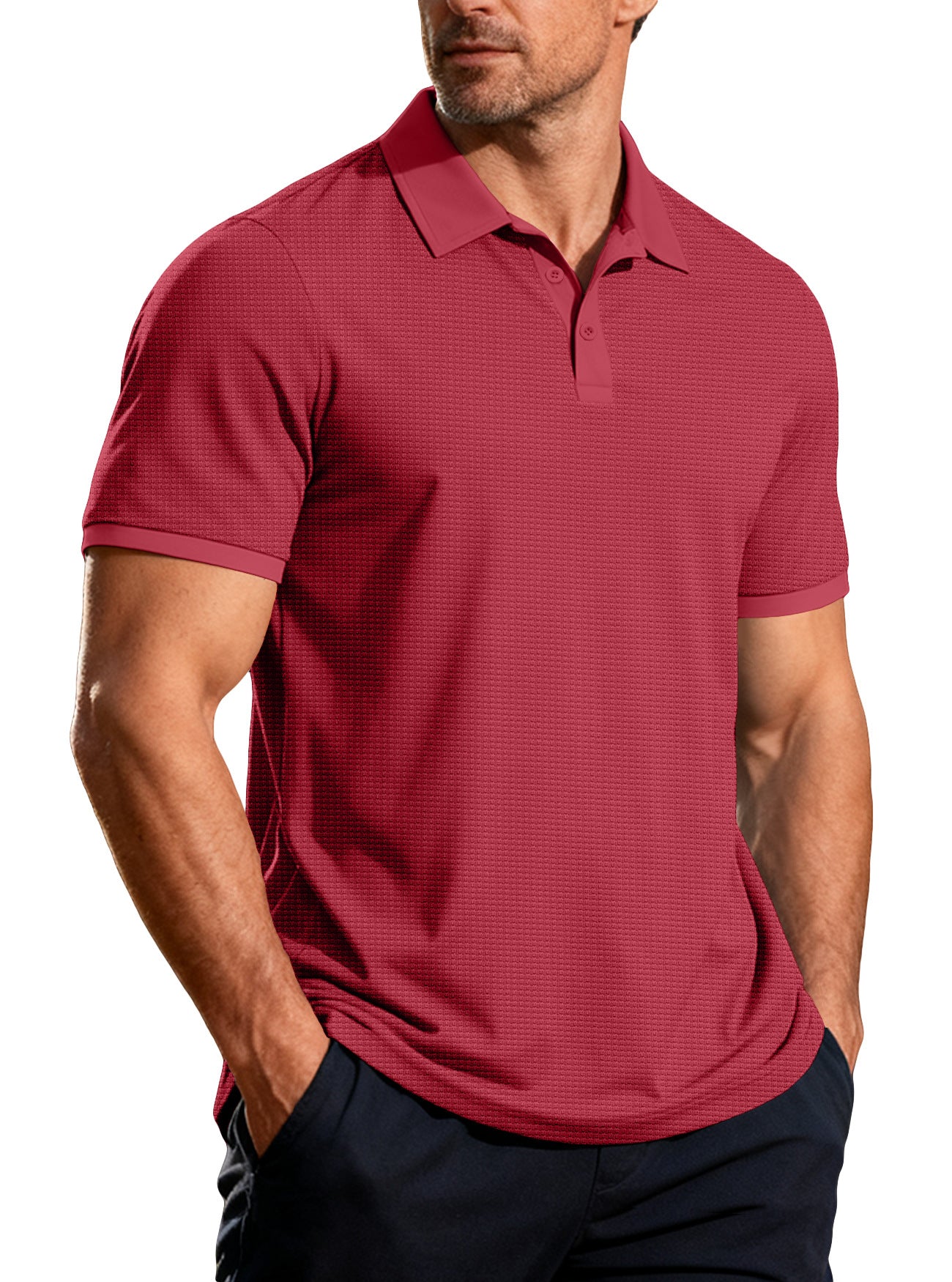 S-3X Solid Color Lash Texture Short-Sleeve Polo Shirt