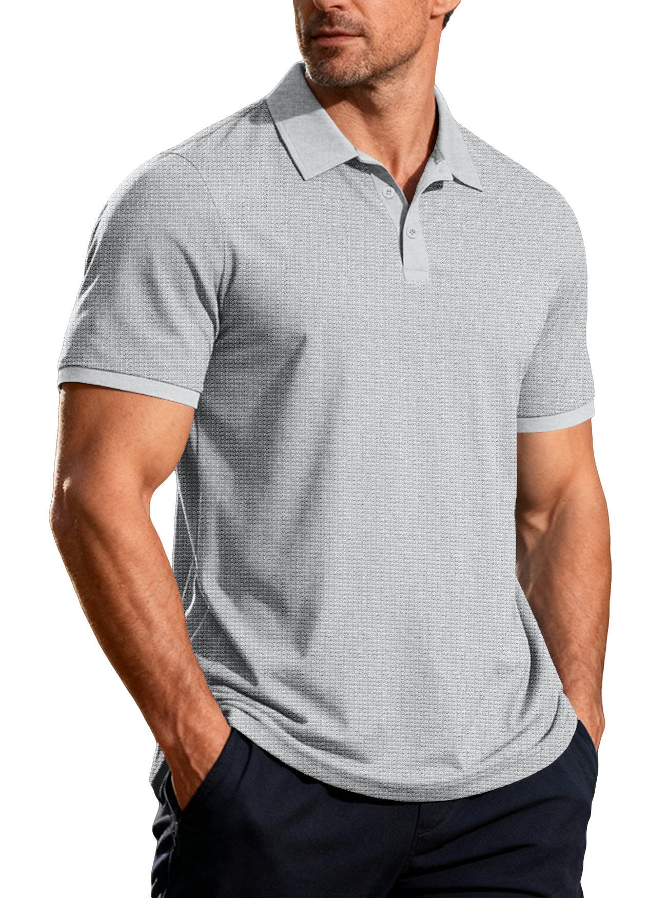 S-3X Solid Color Lash Texture Short-Sleeve Polo Shirt